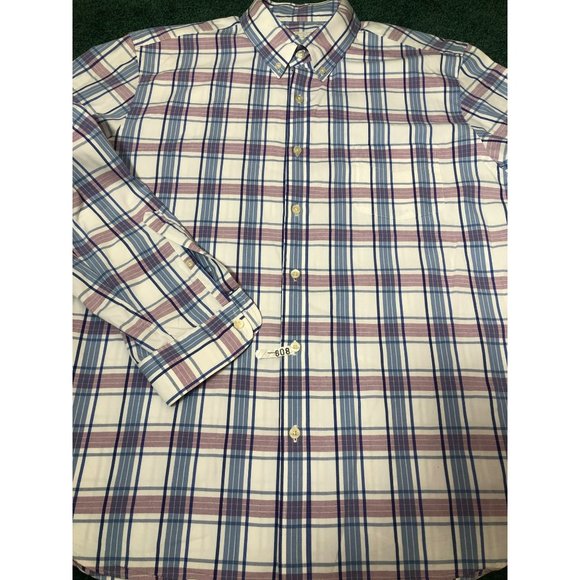 XL Sunwashed Oxford Tailored by J. Crew, Long Sleeved Button Up Windowpane Plaid - Picture 1 of 4